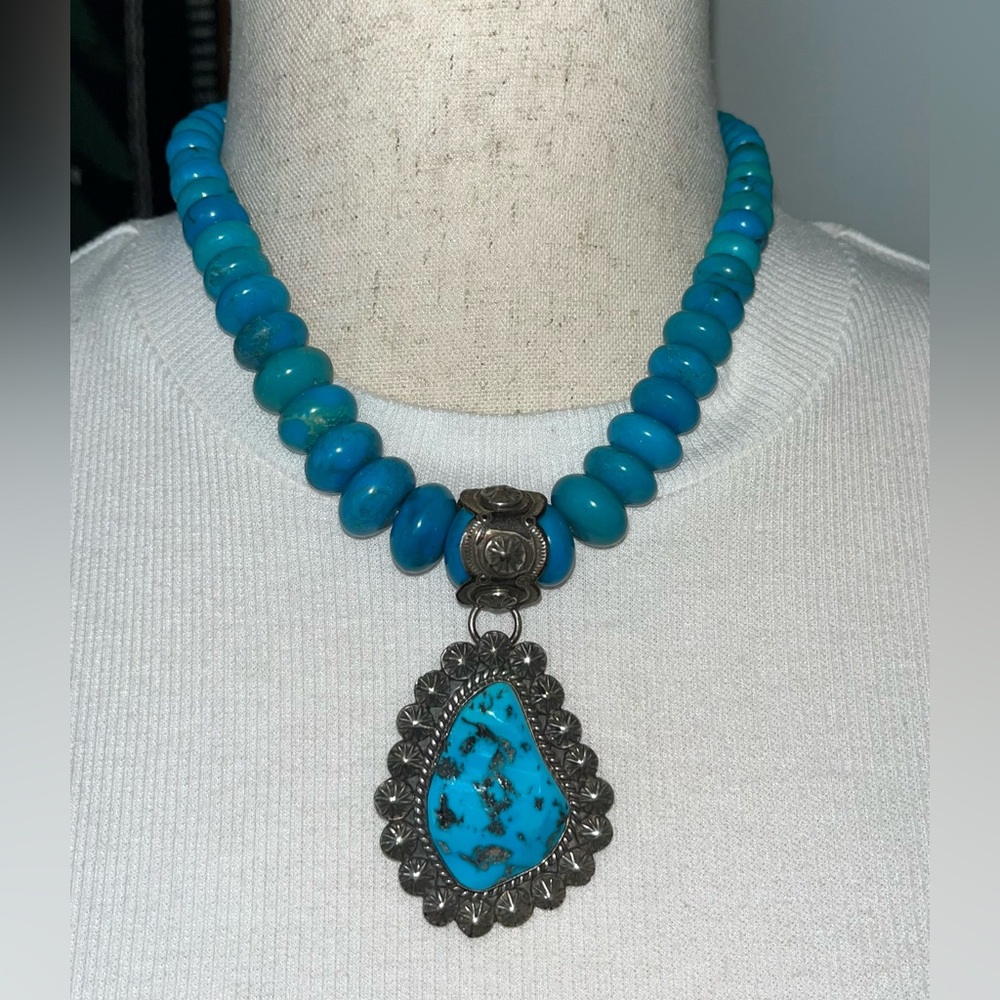 M. Spencer Sterling Sleeping Beauty Turquoise Pendant native western rodeo - Picture 8 of 8